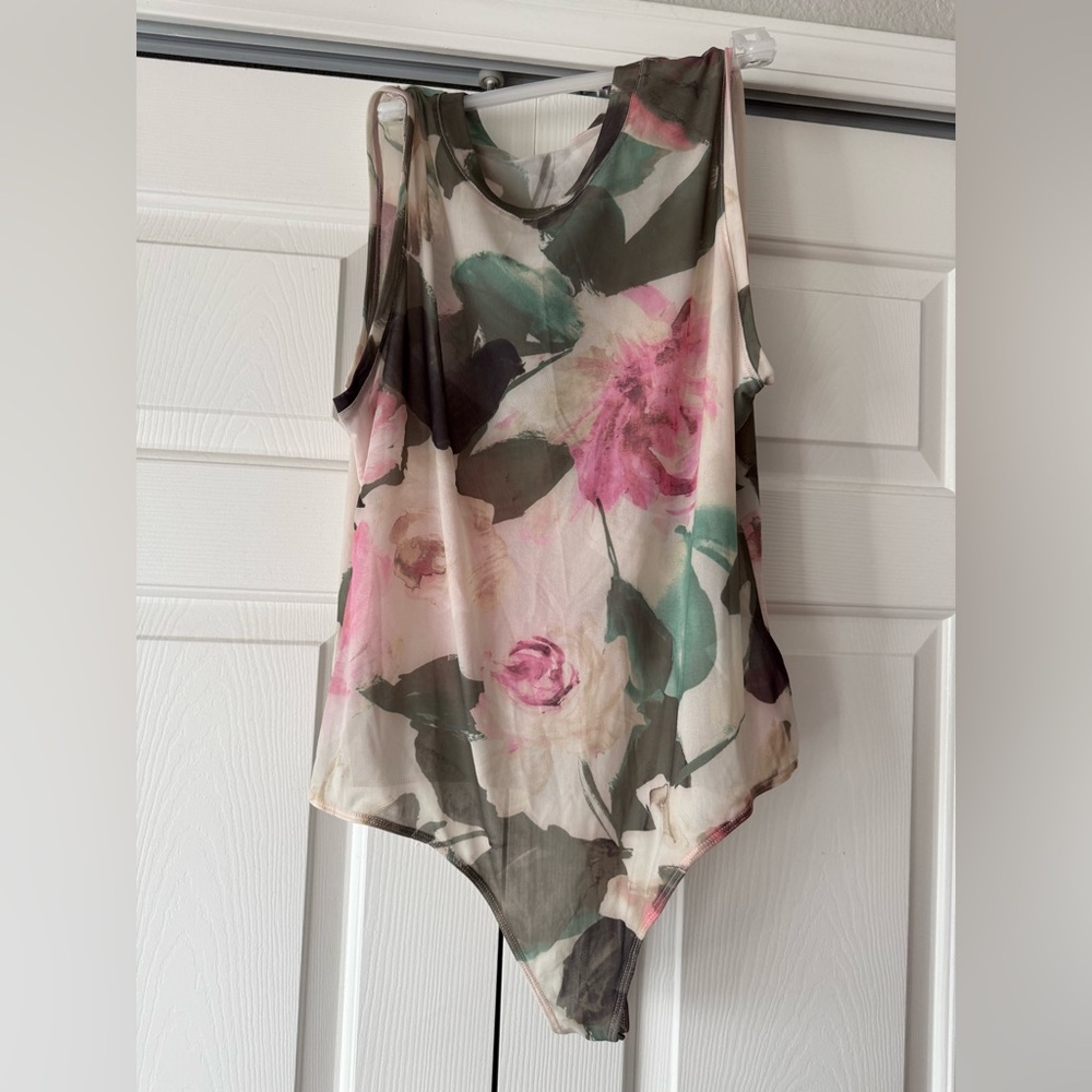Express Floral Bodysuit - Pink, Green, and Cream